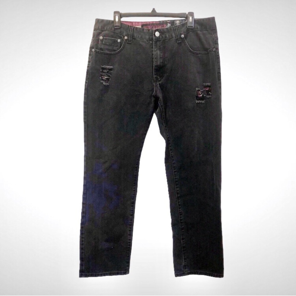 Winchester Mens 36x31 Distressed Black Denim Jeans